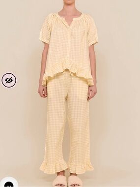 Piyama Yellow Gingham Ruffle Pajama Set - Women's Sleepwear size XL